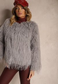Renee - Jasnoszara Futerkowa Kurtka o Prostym Kroju z Zapięciem na Haftki Sialithiel. Okazja: na imprezę, na co dzień. Kolor: szary. Styl: elegancki, casual, klasyczny