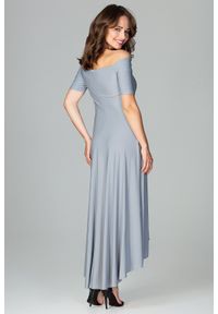Lenitif - Asymetryczna sukienka z odkrytymi ramionami szara. Kolor: szary. Materiał: tkanina. Wzór: gładki. Typ sukienki: asymetryczne, z odkrytymi ramionami. Styl: elegancki #3