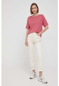 Geox t-shirt damski kolor różowy. Kolor: różowy. Materiał: materiał, dzianina, włókno. Wzór: gładki #5
