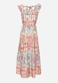 Born2be - Różowa Rozkloszowana Sukienka z Wiskozą Wiązana na Plecach w Print Boho Turielia. Okazja: na spacer. Kolor: różowy. Materiał: wiskoza. Długość rękawa: na ramiączkach. Wzór: nadruk. Sezon: lato. Styl: boho #2