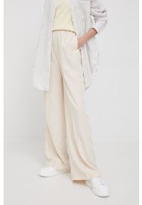 Sisley spodnie damskie kolor beżowy proste high waist. Okazja: na co dzień. Stan: podwyższony. Kolor: beżowy. Materiał: tkanina. Styl: casual #3