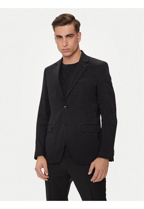 Karl Lagerfeld - KARL LAGERFELD Marynarka 155200-543003 Czarny Slim Fit. Typ kołnierza: dekolt w karo. Kolor: czarny. Materiał: syntetyk, wiskoza