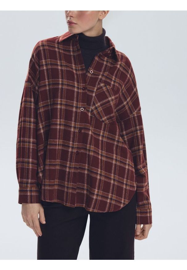 Reserved - Koszula w kratę - ciemnobrązowy. Kolor: brązowy. Materiał: bawełna