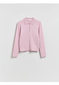 Reserved - Sweter z kołnierzykiem - różowy. Kolor: różowy. Materiał: dzianina #1