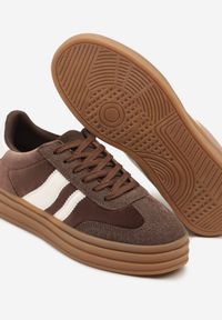 Born2be - Brązowe Sneakersy w Stylu Klasycznych Tenisówek na Grubej Podeszwie Tuluvia. Okazja: na spacer. Kolor: brązowy. Materiał: jeans. Sport: turystyka piesza