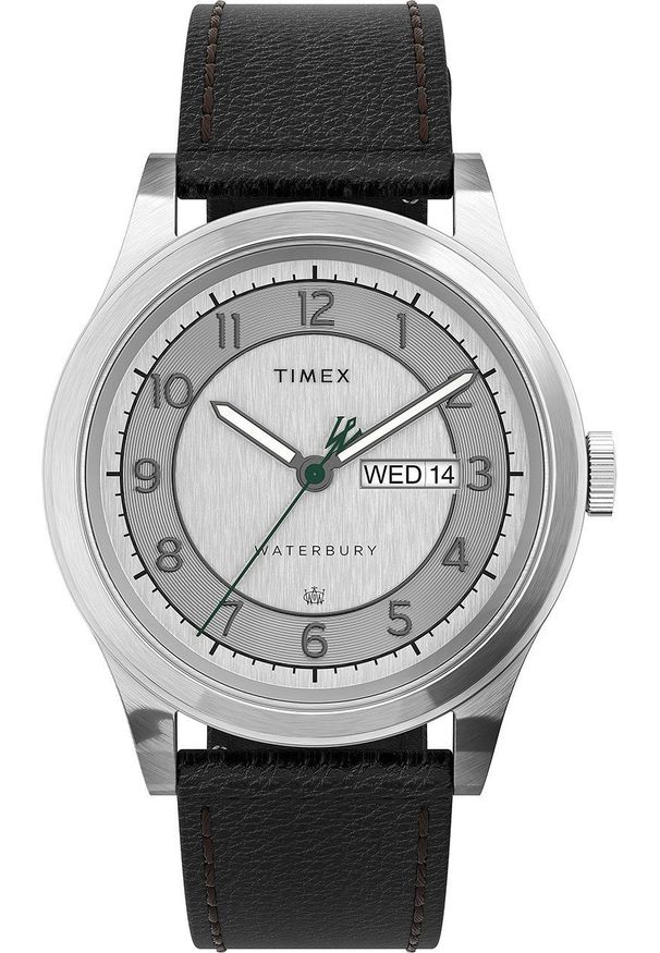 Timex zegarek TW2U90200 Waterbury Traditional Day-Date męski kolor srebrny. Kolor: srebrny. Materiał: skóra, materiał