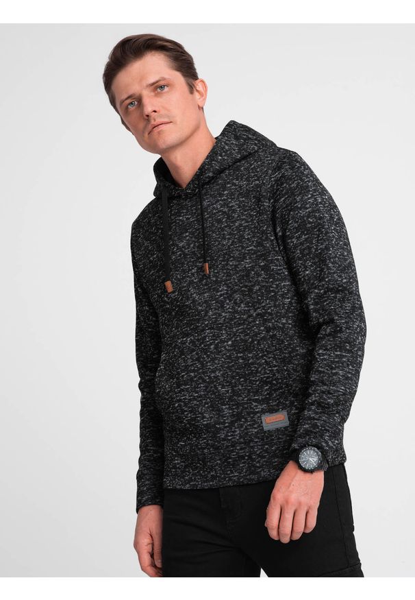 Ombre Clothing - Bluza męska nierozpinana kangurka z kapturem - grafitowy melanż V2. Typ kołnierza: kaptur. Kolor: szary. Materiał: poliester, materiał. Wzór: melanż