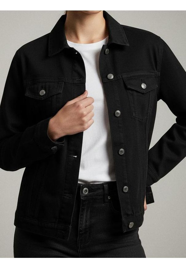 Sinsay - Kurtka jeansowa oversize - czarny. Kolor: czarny. Materiał: jeans