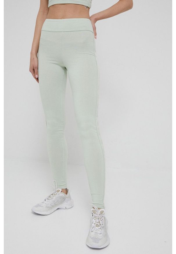 Guess legginsy damskie kolor zielony z aplikacją. Stan: podwyższony. Kolor: zielony. Materiał: poliester. Wzór: aplikacja