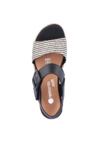 Skórzane komfortowe sandały na koturnie na rzep Remonte D6453-01 czarne. Zapięcie: rzepy. Kolor: czarny. Materiał: skóra. Obcas: na koturnie #9