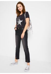 bonprix - Shirt z przędzy mieszankowej, krótki rękaw. Kolor: czarny. Długość rękawa: krótki rękaw. Długość: krótkie. Wzór: nadruk #3