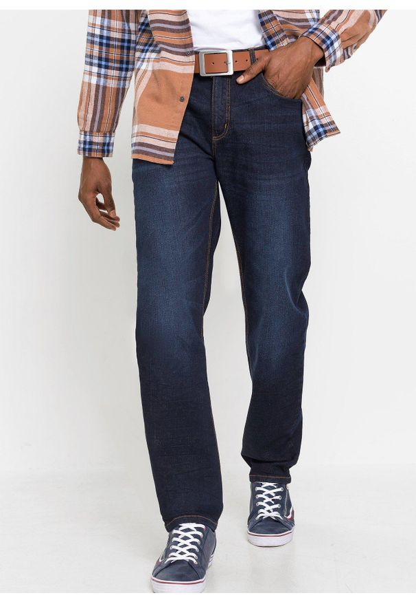 bonprix - Dżinsy classic fit ze stretchem, straight. Kolor: niebieski. Styl: klasyczny