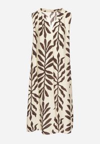 Born2be - Beżowa Sukienka z Wiskozą Pudełkowa w Malowany Wzór Hiliona. Kolor: beżowy. Materiał: wiskoza #3