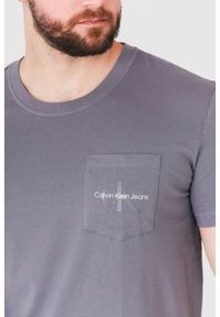 Calvin Klein - CALVIN KLEIN JEANS Szary t-shirt męski z logo, Rozmiar S. Kolor: szary. Materiał: jeans #4