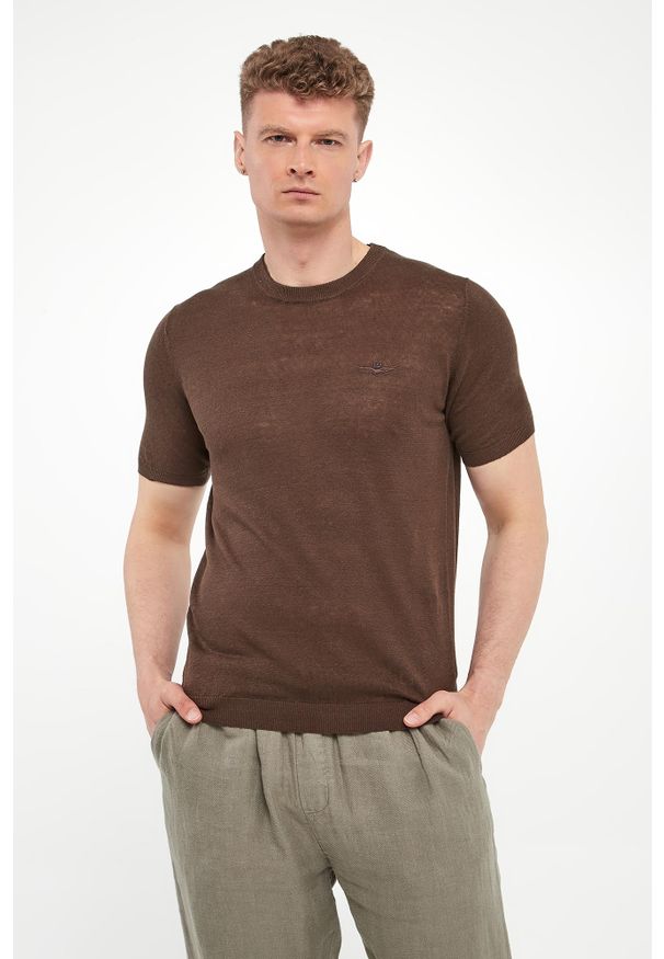 Aeronautica Militare - T-shirt męski lniany AERONAUTICA MILITARE. Materiał: len