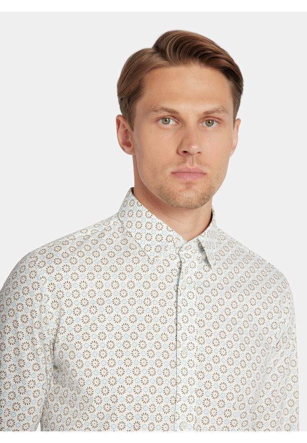 Pako Lorente - PAKO LORENTE - Biała koszula mikrowzór. Kolor: biały. Materiał: elastan, bawełna. Długość rękawa: długi rękaw. Długość: długie. Sezon: jesień