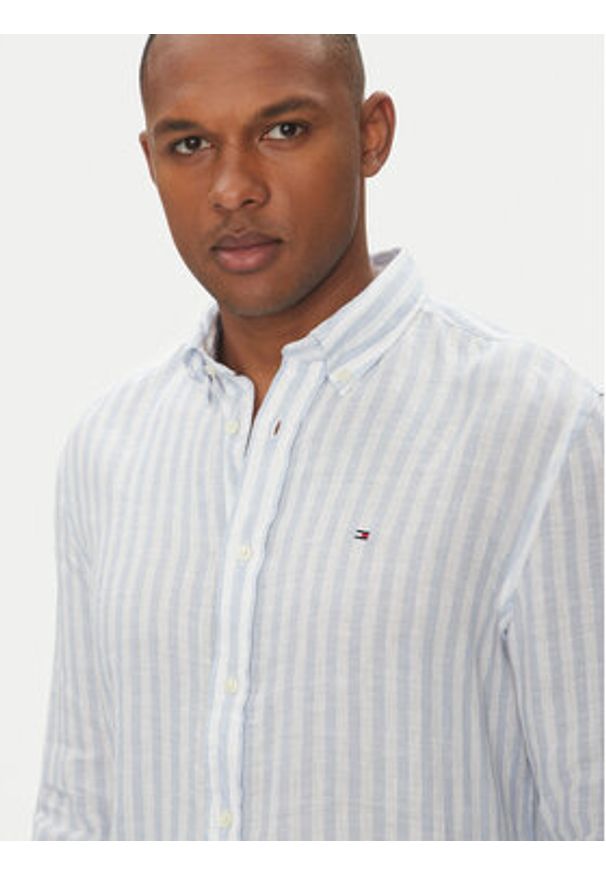TOMMY HILFIGER - Tommy Hilfiger Koszula Essential MW0MW38581 Niebieski Regular Fit. Kolor: niebieski. Materiał: len