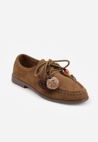 Born2be - Ciemnobeżowe Mokasyny VICES z Wkładką ze Skóry Natualnej Ozdobione Koralikami. Nosek buta: okrągły. Kolor: beżowy. Materiał: skóra. Wzór: aplikacja. Obcas: na obcasie. Styl: klasyczny. Wysokość obcasa: niski #4