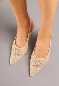 Renee - Ciemnobeżowe Haftowane Sandały na Szpilce Typu Slingback Atesia. Okazja: na co dzień, na spacer. Zapięcie: sprzączka. Kolor: beżowy. Wzór: haft. Obcas: na szpilce. Styl: casual, elegancki #6