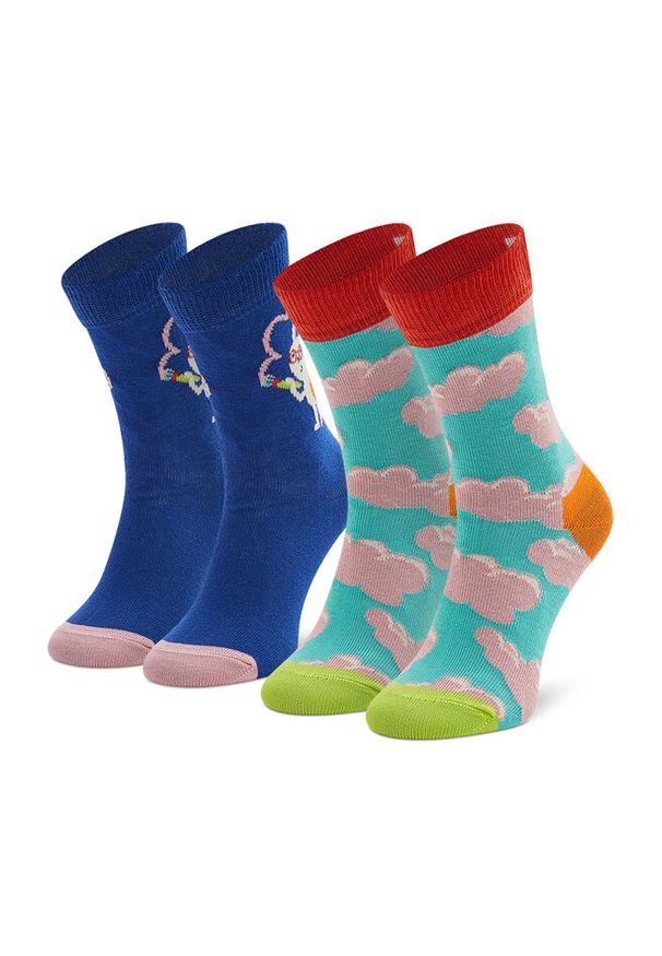 Happy-Socks - Zestaw 2 par wysokich skarpet dziecięcych Happy Socks. Wzór: kolorowy