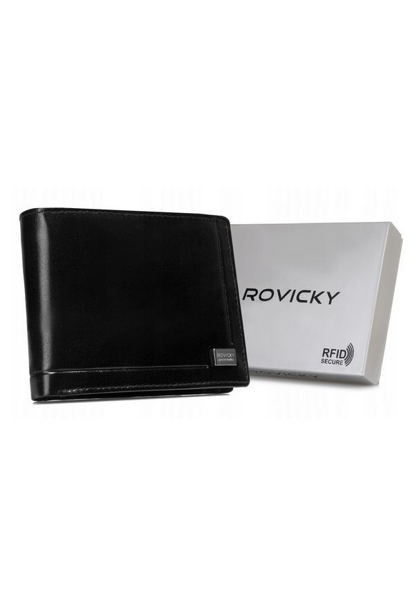 ROVICKY - Portfel skórzany Rovicky CPR-2020-BAR czarny. Kolor: czarny. Materiał: skóra