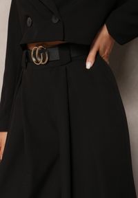 Renee - Czarne Spodnie High Waist z Szerokimi Nogawkami i Paskiem Brillara. Stan: podwyższony. Kolor: czarny
