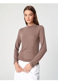 Sinsay - Bluzka ze stójką - brązowy. Typ kołnierza: kołnierzyk stójkowy. Kolor: brązowy #1