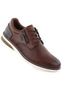 Skórzane komfortowe półbuty męskie brązowe Rieker 14412-24. Kolor: brązowy. Materiał: skóra #1