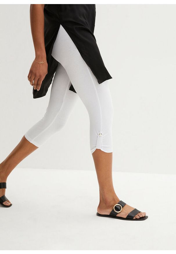 bonprix - Legginsy rybaczki z bawełny organicznej. Kolor: biały. Materiał: bawełna