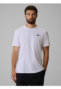 4f - 4F T-shirt regular gładki męski - biały XL. Okazja: na co dzień. Kolor: biały. Materiał: materiał, jeans. Wzór: gładki. Styl: casual, klasyczny #1