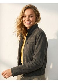 Sinsay - Kurtka biker z imitacji zamszu - czarny. Kolor: czarny. Materiał: zamsz #1