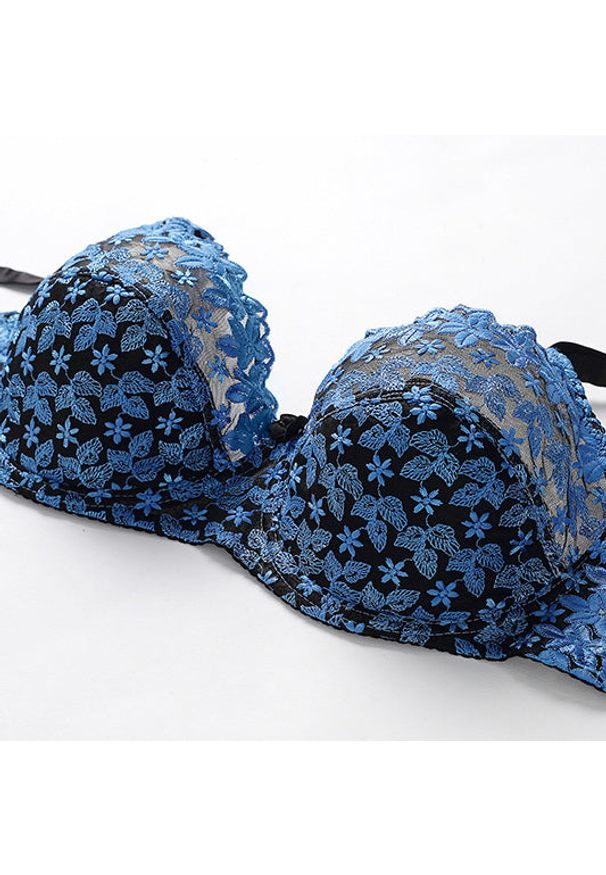 Intica - Koronkowy biustonosz półprzezroczysty na co dzień i specjalne okazje Monique. Kolor: niebieski. Materiał: koronka. Wzór: koronka