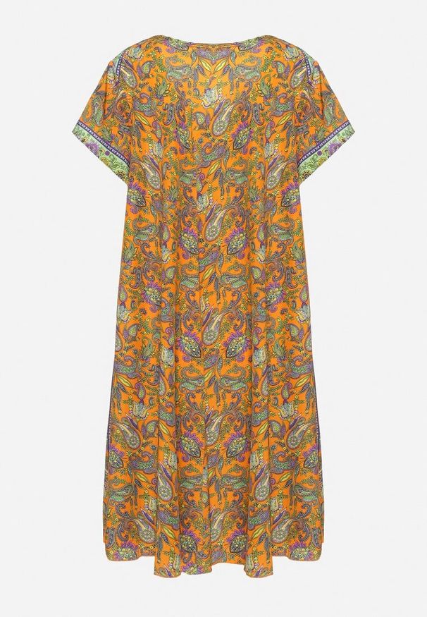 Born2be - Żółta Wiskozowa Sukienka Rozkloszowana we Wzór Paisley Mastis. Kolor: żółty. Materiał: wiskoza. Wzór: paisley
