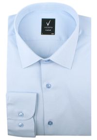 Wyszczuplona, Elegancka Koszula Męska - Victorio - Błękit. Kolor: niebieski. Materiał: poliester, bawełna, elastan. Styl: elegancki #2