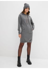 bonprix - Bawełniana sukienka dresowa. Typ kołnierza: kaptur. Kolor: szary. Materiał: dresówka, bawełna