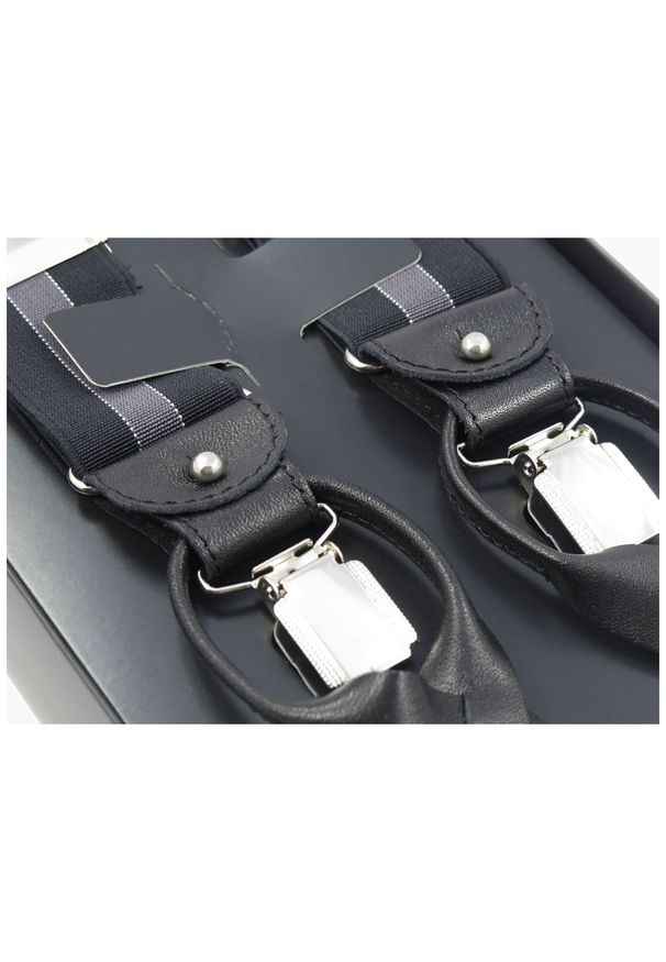 Modini - Szelki do spodni na guziki - ciemnoszare z szarym paskiem G25. Kolor: szary. Materiał: skóra, guma