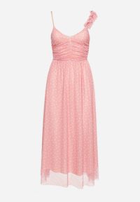 Born2be - Jasnoróżowa Rozkloszowana Sukienka z Tiulem na Cienkich Ramiączkach z Gumką w Talii Mleara. Okazja: na co dzień, na imprezę. Typ kołnierza: dekolt w serek. Kolor: różowy. Materiał: tiul. Długość rękawa: na ramiączkach. Sezon: lato. Styl: casual #7