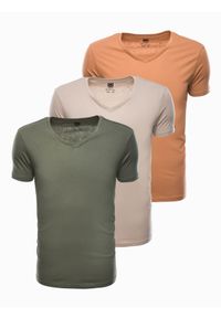 Ombre Clothing - Zestaw koszulek bawełnianych - mix 3-pak Z29 V1 - XXL. Kolor: beżowy. Materiał: bawełna