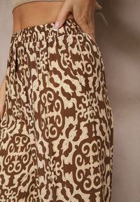 Renee - Brązowe Szerokie Spodnie Culottes z Bawełny w Ornamentalny Print Lisanella. Okazja: na co dzień, na spacer. Kolor: brązowy. Materiał: bawełna. Wzór: nadruk. Styl: elegancki, casual #4