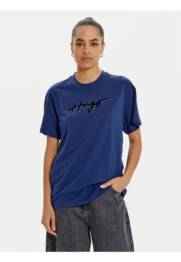 Hugo T-Shirt 50528585 Granatowy Regular Fit. Kolor: niebieski. Materiał: bawełna