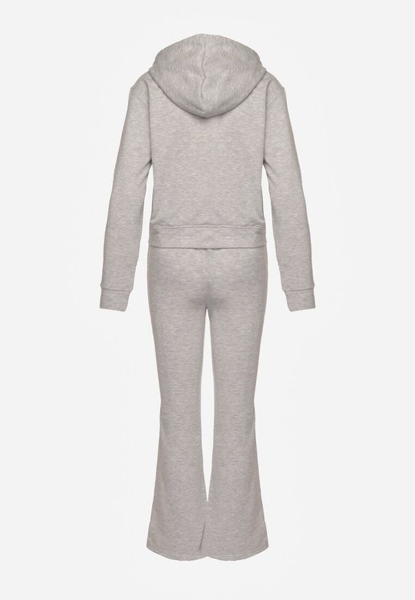 Renee - Jasnoszary Komplet Dresowy z Bawełny Spodnie Dzwony i Rozpinana Bluza z Kapturem Auim. Kolor: szary. Materiał: bawełna, dresówka