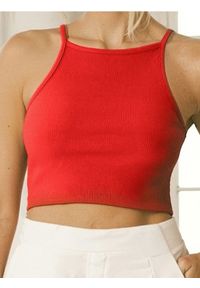 Sinsay - Crop top na ramiączkach - czerwony. Kolor: czerwony. Długość rękawa: na ramiączkach
