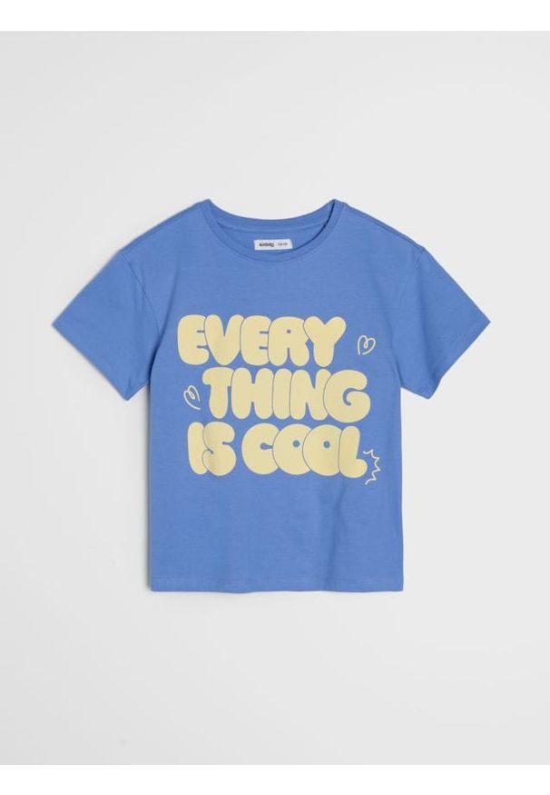 Sinsay - Bawełniana koszulka z napisem - niebieski. Kolor: niebieski. Materiał: bawełna. Wzór: napisy