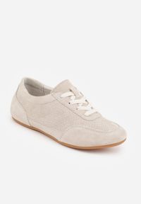 Born2be - Beżowe Perforowane Sneakersy z Zamszu Naturalnego ze Skórzaną Wkładką Mezlea. Okazja: na co dzień, do pracy. Kolor: beżowy. Materiał: skóra, zamsz #2