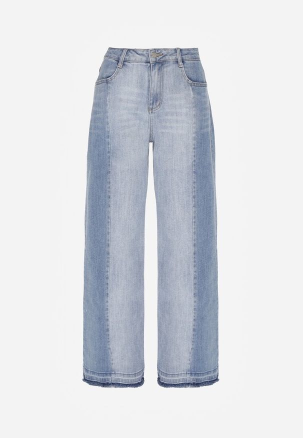 Born2be - Niebieskie Dwukolorowe Jeansy o Szerokim Kroju z Wysokim Stanem Seronore. Okazja: na co dzień, do pracy, na spotkanie biznesowe. Stan: podwyższony. Kolor: niebieski. Styl: biznesowy, klasyczny, casual, elegancki