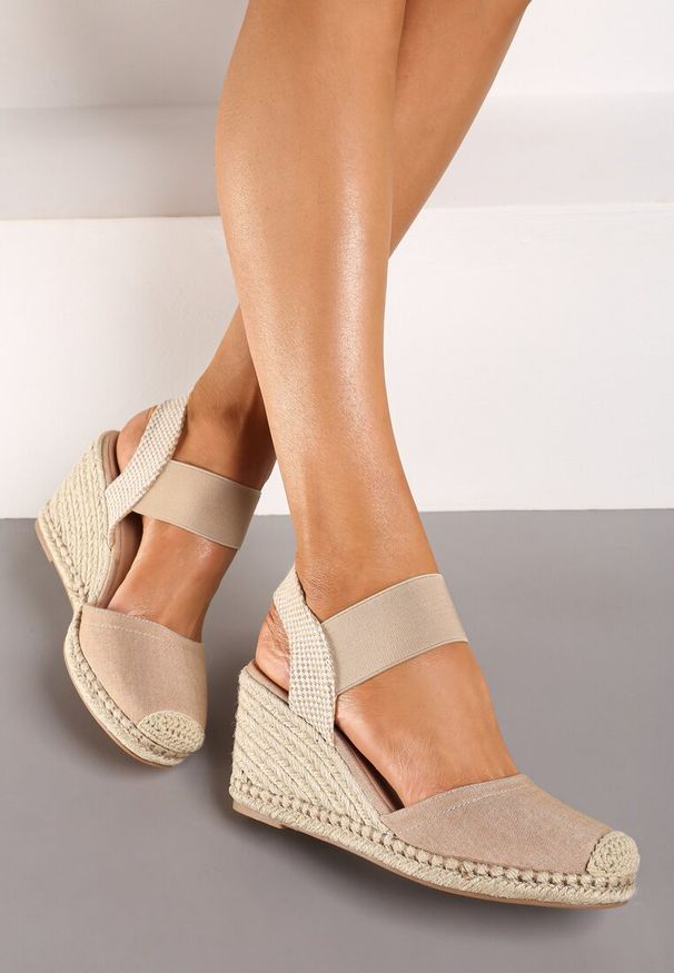 Born2be - Beżowe Sandały z Plecionką na Koturnie w Stylu Espadryli Laxisa. Kolor: beżowy. Sezon: lato. Obcas: na koturnie