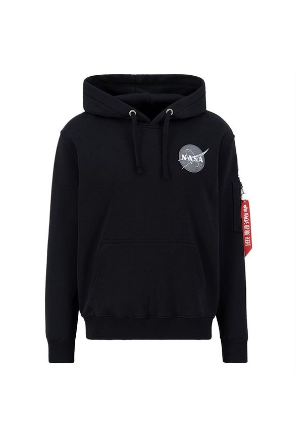 Bluza Alpha Industries Space Shuttle Hoody 17831703 - czarna. Kolor: czarny. Materiał: bawełna, poliester. Długość rękawa: długi rękaw. Długość: długie. Wzór: haft, aplikacja. Styl: klasyczny