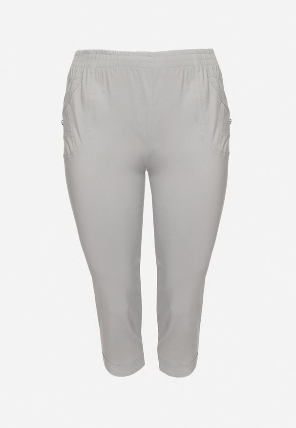 Born2be - Szare Spodnie z Wiskozą Ozdobione Kieszeniami Liranta. Okazja: na co dzień. Kolor: szary. Materiał: wiskoza. Wzór: aplikacja. Styl: casual, klasyczny