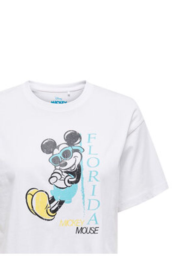 only - ONLY T-Shirt Mickey Minnie 15348126 Biały Regular Fit. Kolor: biały. Materiał: bawełna