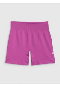 4f - 4F Legginsy krótkie sportowe bezszwowe dziewczęce - różowe 140/146 (9-11 lat). Stan: podwyższony. Kolor: różowy. Materiał: materiał. Długość: krótkie. Sezon: lato. Styl: sportowy #1